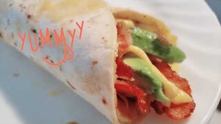 Easy Yummy Breakfast  Egg Tortilla Wrapper Bacon Avocado Cheese