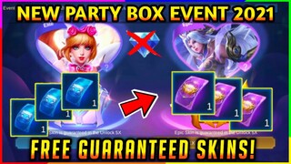 FREE SKIN! PARTY BOX EVENT 2021 (ELITE/EPIC SKIN)?! - MLBB