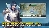 XAVIER ALL VOICELINES AND ALL SECRET DIALOGUES AND INTERACTIONS | TRASHTALKS ALLIES? MOBILE LEGENDS