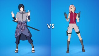 Sasuke uchiha vs Sakura Haruno Showcase with Emotes and Dances Fight ( 100% Sync ) Fortnite Naruto