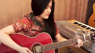 [Guitar Fingerstyle - Bendera] The young lady wears elegant clothes and plays Flatpicking beautifull