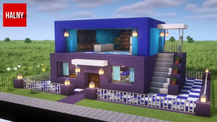 Blue house in Minecraft (Builder's Tutorial)