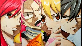 FAIRY TAIL - Erza, Natsu, Lucy & Gray - Anime Drawing