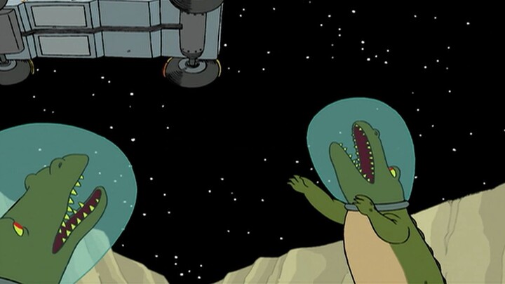 Crocodiles appear on the moon, and they all wear space helmets. How to eat is a mystery!