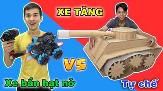 XE TĂNG điều khiển từ xa tự chế bằng bìa carton Vs XE BẮN HẠT NỞ - Đồ chơi nhà giàu và nhà nghèo!!