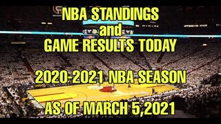 NBA Standings and Game Results I Stats I NBA 2020-2021 Season as of March 5, 2021