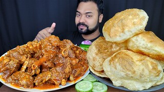 HUGE SPICY CHOLE MUTTON GOSHT, LOTS OF SOFT LUCHI, SALAD, CHILI, ONION MUKBANG ASMR EATING SHOW |