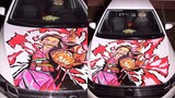 Sẽ như thế nào khi vẽ Nezuko trên xe của một giáo viên đại học dưới mưa?