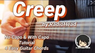 Creep - Radiohead Guitar Chords (No Capo & with Capo Tutorial) (4 Easy Chords)