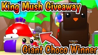 KING MUSH GIVEAWAY!🍄GIANT CHOCO CHICKEN WINNER!😱ROBLOX BUBBLEGUM SIMULATOR!!