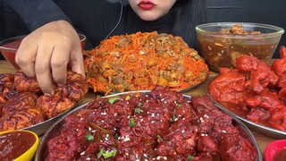 ASMR EATING CHILLI CHICKEN,CHICKEN LOLLIPOP,MANCHURIAN MOMO,CHICKEN MANCHURIAN,NOODLES