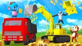 Monkey Fat Elephant with JCB Excavator Transporting Gold Treasure | Funny Animals Comedy Videos 3D
