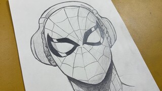 How to draw Spider-Man wearing headphones step-by-step