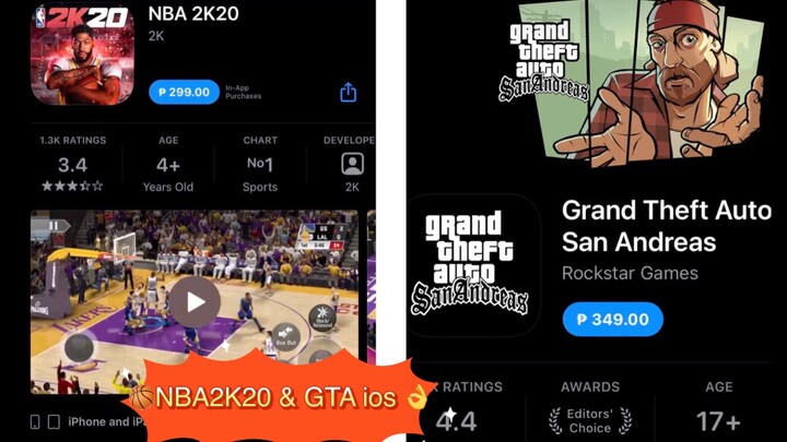 NBA2K20 ios & GTA San Andreas     Discounted