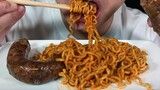Eating spicy chicken sausage noodles ASMR