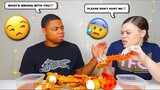 FLINCHING EVERY TIME MY BOYFRIEND TRIES TO TOUCH ME PRANK + KING CRAB SEAFOOD BOIL MUKBANG