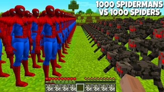 1000 SPIDERMANS VS 1000 SPIDERS in MINECRAFT! Mob Battle Best Experiment in Minecraft!