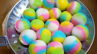 ขนมต้มยูนิคอร์น แป้งเหนียวนุ่ม ไส้หอมหวาน Thai coconut ball rainbow