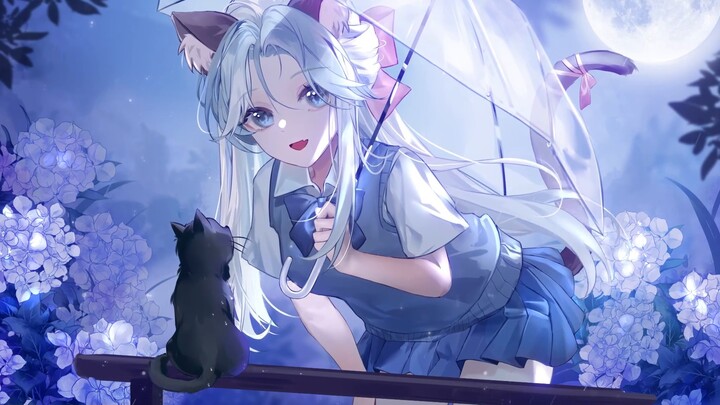 【Wallpaper Animasi】🎶~Bertemu denganmu di malam hujan dengan bulan purnama~🎶