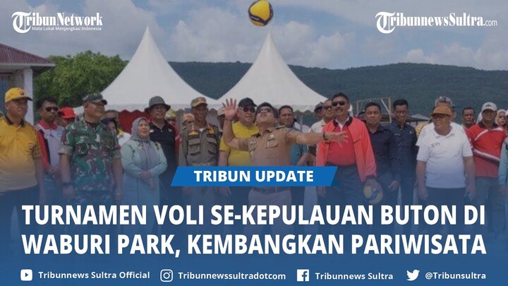 Momen Ridwan Badallah Servis Bola Voli saat Buka Turnamen se-Kepulauan Buton di Waburi Park