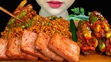 Spam, Cucumber Kimchi & Spicy Fire Chicken Noodles * MUKBANG SOUNDS *