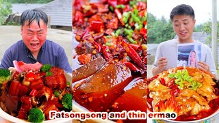 mukbang | Songsong Eating Challenge Spicy Hot Pot |  Bread crab | Chinese food | songsong and ermao