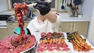 꽃돼지 육회 정식 파김치 먹방[korean food]mukbang Eating show 吃播