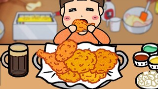 【Animasi stop-motion】🍗Makan malam ayam goreng yang imersif! Meimei makan bersama pada jam 2 pagi~｜Fi