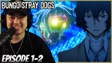 DAZAI GIVES OFF GOJO VIBES || Bungo Stray Dogs Episode 1 & 2 REACTION!!