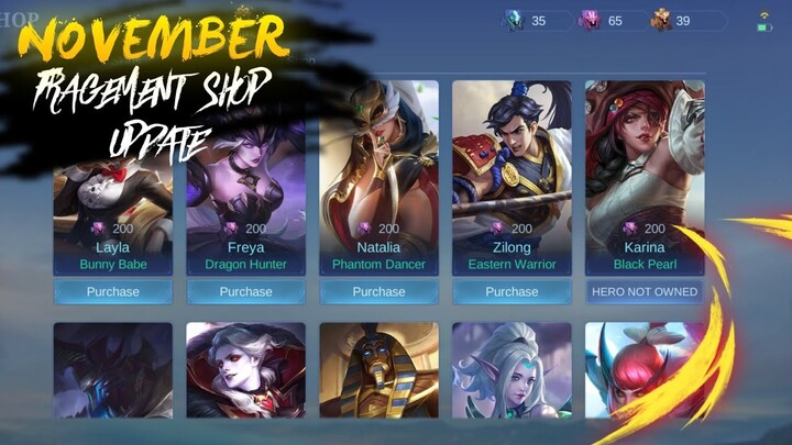 MOBILE LEGENDS NOVEMBER FRAGMENT SHOP UPDATE!!