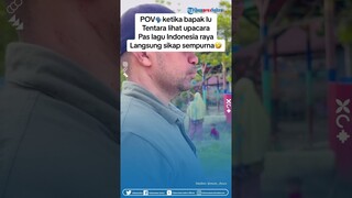 Momen Seorang TNI Ikut Ambil Posisi Siap saat Lagu Indonesia Raya Ketika Antar Anaknya Upacara