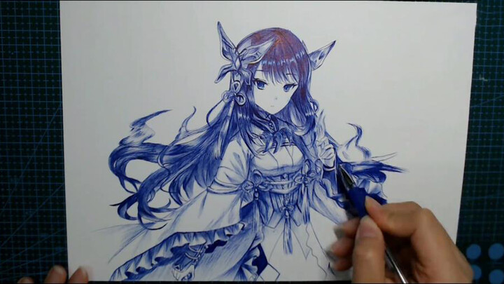 Vẽ Tranh] Mộ Bức Tranh Anime Siêu Nhiều Chi Tiết Vẽ Bằng Bút Bi - Bilibili