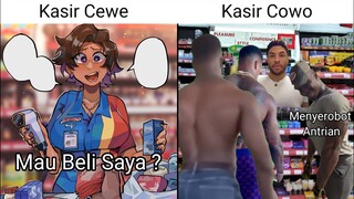 Kasir Cewe VS Cowo, Pak Ambatukam Menyerobot Antrian