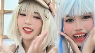 Amesame cosplay Montage part 2 🦈🕵️ Gawr Gura x Amelia Watson - Hololive meme, fun & dance