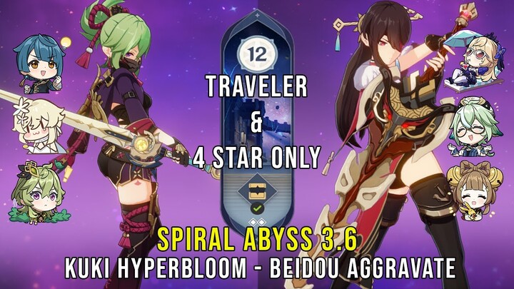 C6 Kuki Hyperbloom and C6 Beidou Aggravate - Genshin Impact Abyss 3.6 - Floor 12 9 Stars