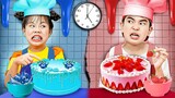 Red Cake VS Blue Cake... We Unite To Complete Birthday Cake For Mom