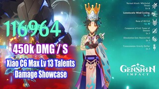 Genshin Impact - Xiao C6 Crowned Talents Max Lv 13 Damage Showcase - 450k DMG Per S