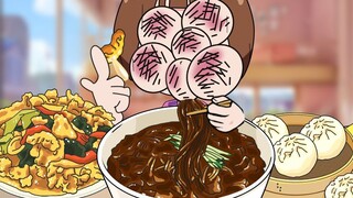 【自制动画】美味炸酱面、糖醋肉的搞笑吃播