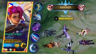 SAVAGE!! LESLEY BLUE BUILD (TRY THIS) UNLI CRITICAL DAMAGE - TOP GLOBAL LESLEY - MLBB