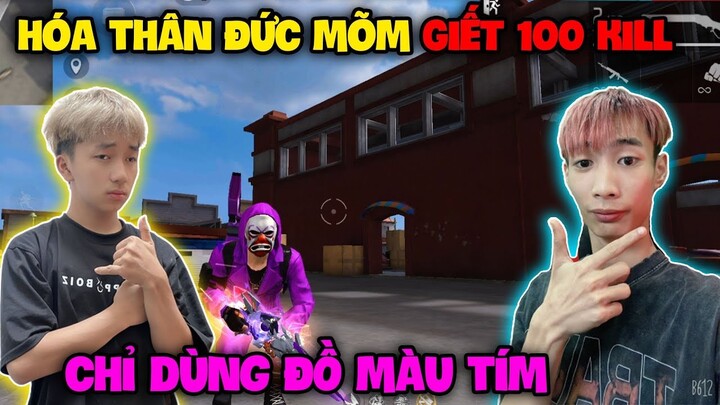 FREE FIRE | Hùng Mõm Hoá Thân Thành Đức Mõm Thử Thách 10 Phút Chỉ Dùng Đồ Màu Tím Giết 100 Kill !!!