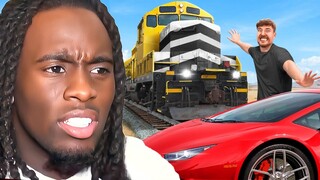 Kai Cenat Reacts to MrBeast Train vs Lamborghini!