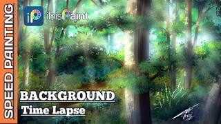 " In the Forest " digital speed painting background landscape time lapse ibis paint x