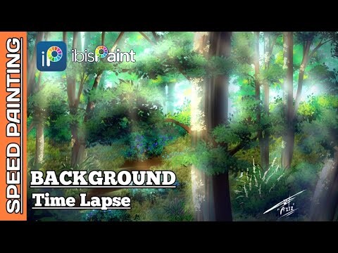 " In the Forest " digital speed painting background landscape time lapse ibis paint x