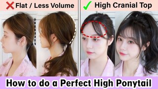 HOW TO DO A PERFECT HIGH PONYTAIL | Hide Flat Hair & Double the Hair Volume