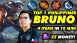 H2wo Unstoppable Bruno! 4 ITEMS in just 10 MINUTES! 🔥⚽️ | Mobile Legends