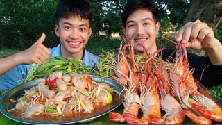 ตำกุ้งสดสุดแซ่บนัวร์ พร้อมกุ้งเผาตัวใหญ่หัวมันๆ.