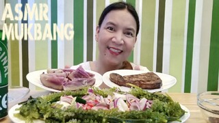 ASMR Mukbang Kilawing Tuna With Lato (Seaweed), Grilled Tuna & Steamed Kamote (Sweet Potato)