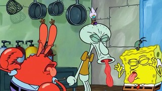 Mr. Krabs's grandmother eats Squidward's imported food, making everyone sick to the point of vomitin