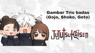 Menggambar trio badas Jujutsu kaisen (Gojo, Shoko, Geto)