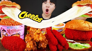 ASMR MUKBANG 직접 만든 치토스 햄버거 치즈스틱 불닭볶음면 핫도그 먹방 & 레시피 FIRE NOODLES AND BURGER EATING SOUND!